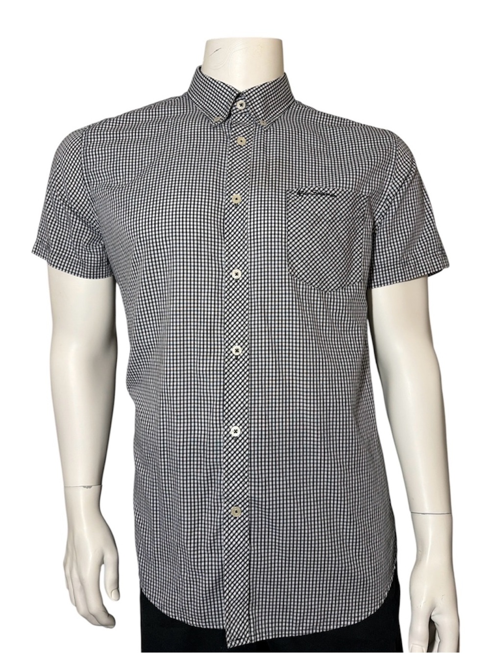 Ben Sherman Black and White Gingham Short Sleeve Button-Down Shirt
